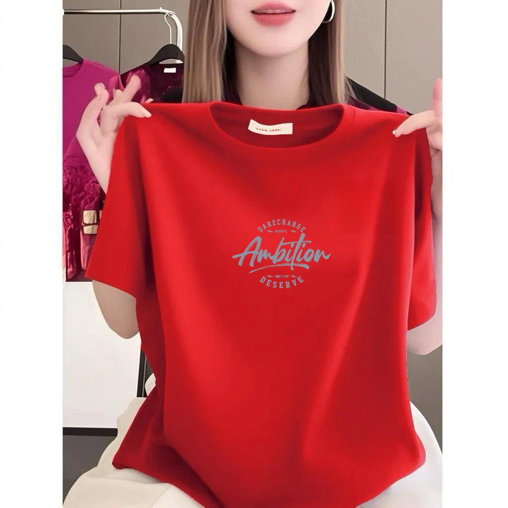 

Women s Plus Size Casual Floral T-Shirt - Round Neck, Short Sleeve, Loose Fit for Middle-Aged Moms M яскраво-червоного кольору
