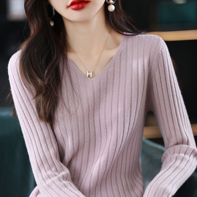 Women Sweater Long Sleeve Top Knitted Pullover V-Neck Fashion Sweater Woman Winter Basic Female Clothing Soild OL Sweaters