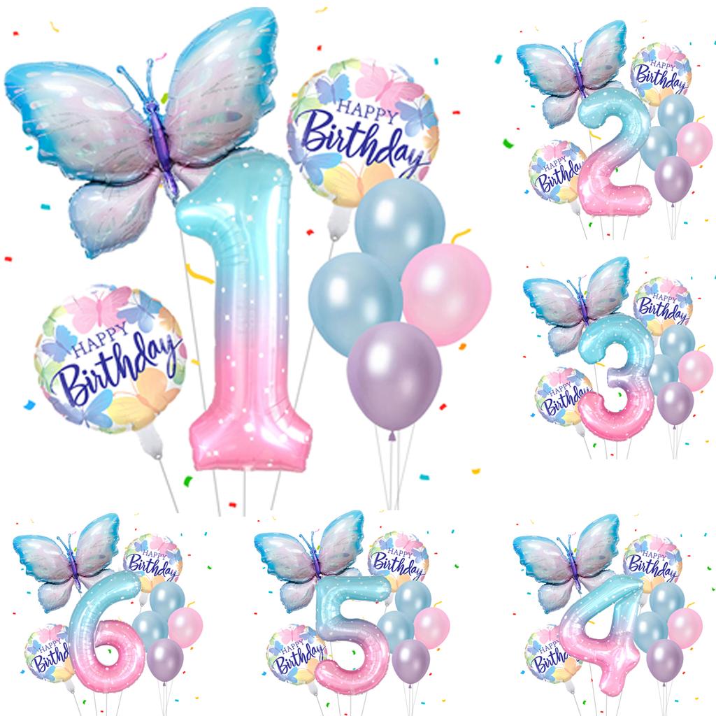 Gradient Color Digital Butterfly Balloon Set 32 Inch Digital Aluminum Foil Balloon Birthday Party Anniversary Decoration (0-9)