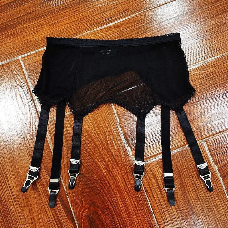 Summer Ultra-Thin Breathable Silk Garter Belt With 6 Straps Gothic Sexy Lingerie Pole Dance Clubwear Women Suspenders Underwear