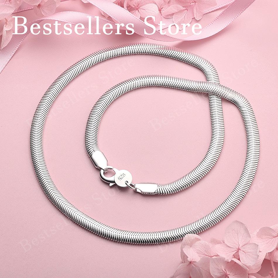 925 Sterling Silver Simple 6mm Snake Chain Necklace Men Women Fashion Party Wedding Gift Jewelry 55cm серебряный