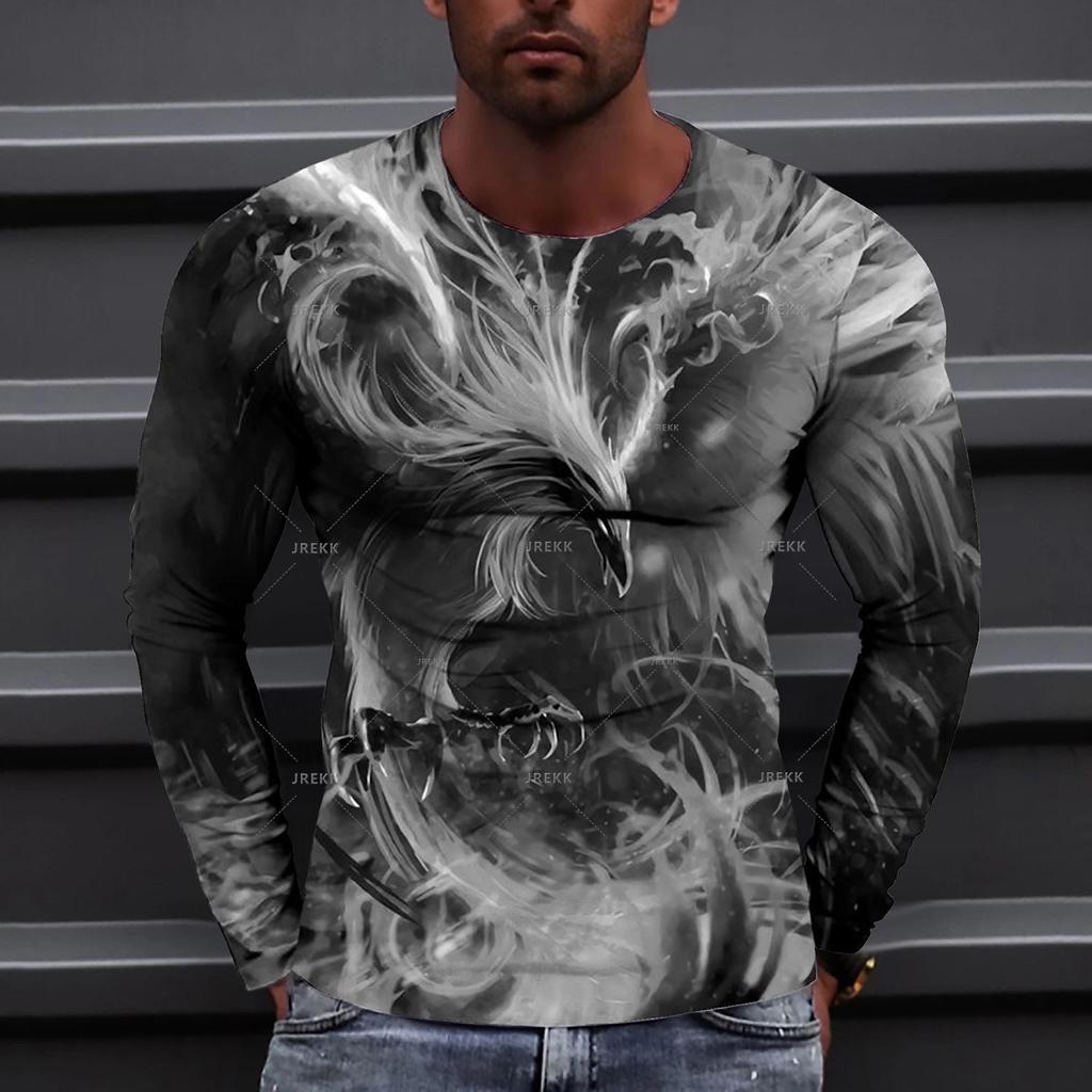 Herrenbekleidung T-Shirt 3D-gedrucktes Phoenix-T-Shirt Rundhalsausschnitt Langarm Designer Interessante Oberteile Lässige Jungenmode T-Shirts