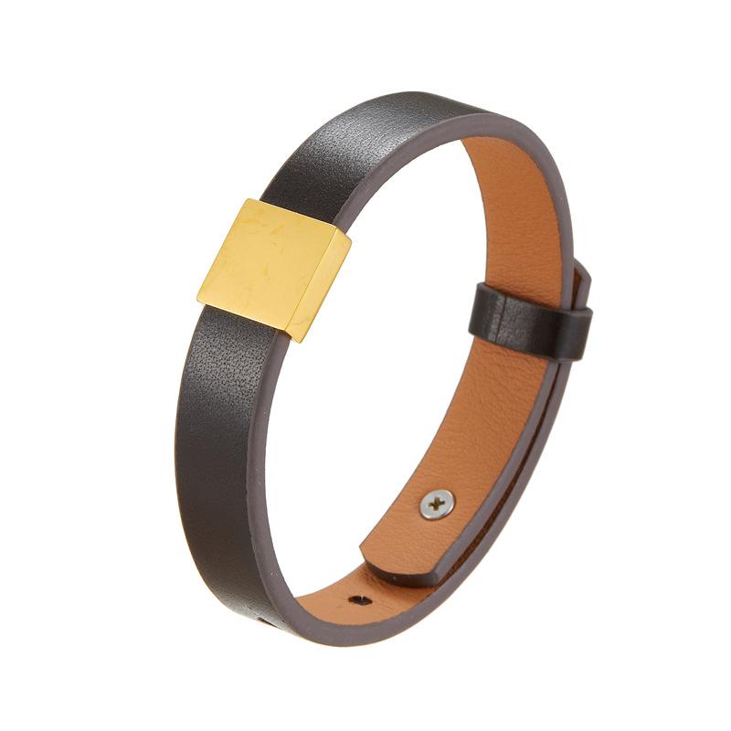 Men'S And Women'S Genuine Leather Bracelet, Simple Stainless Steel Smooth Surface Lettering Cowhide Bracelet Diy Leather Bracelet