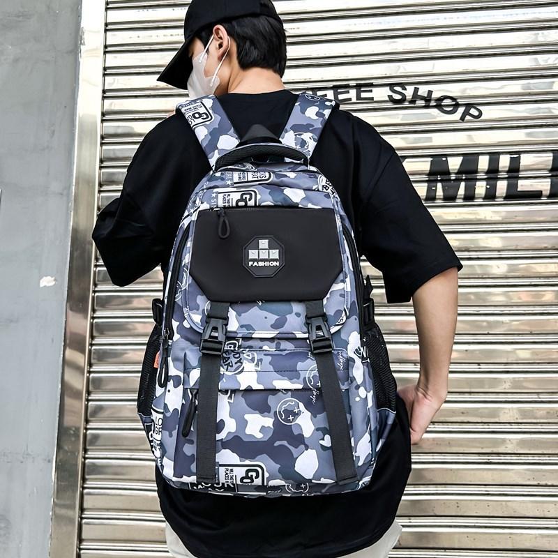 Fashion new simple large-capacity backpack, junior high school student schoolbag, male trend camouflage printing trend backpack