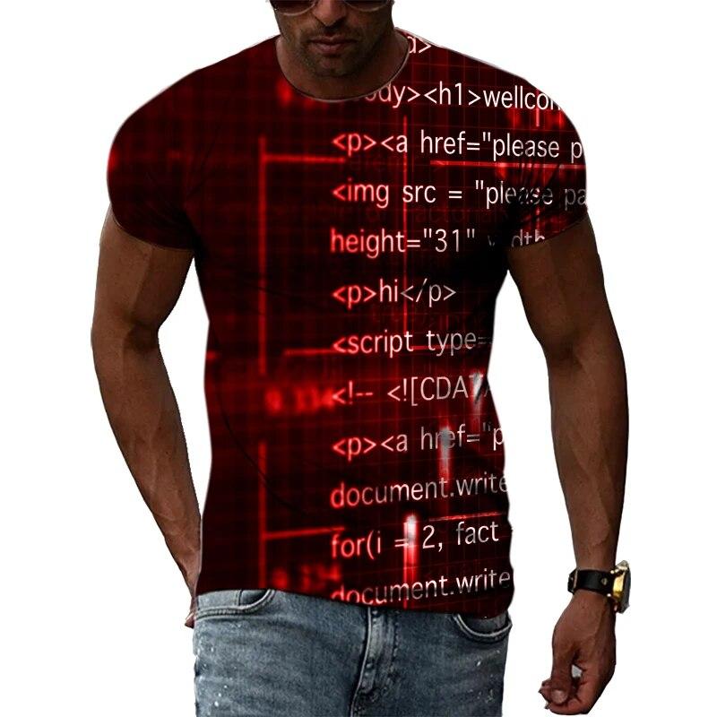Handsome Men's Technology Element Pattern 3D T-Shirt Hip-Hop Style Casual Round Neck Tops Trendy Street Personality Clothing