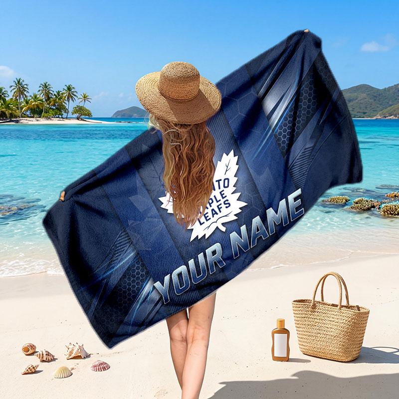 Toronto Maple Leafs Customized Name Text Beach Towel, Soft Absorbent Towel Beach Pool Travel Personal Gift