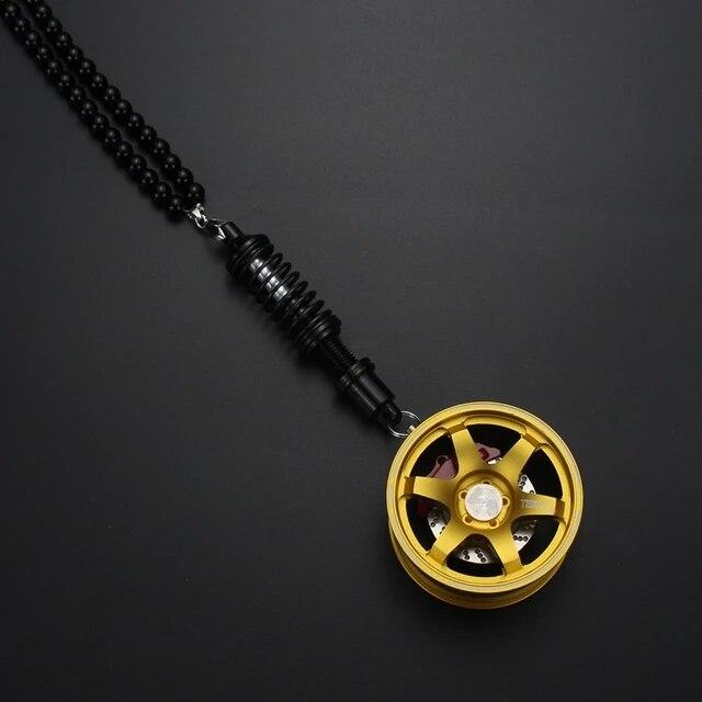 Car Styling Rearview Mirror Pendants Ornaments Aluminum Alloy Wheel Hub Rubber Tire Interior Hanging Key Chain For Rearview Car