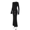 Elegant Ruched Maxi Dress for Women Fashion Sexy Long Sleeve Autumn O-neck Evening Party Dresses