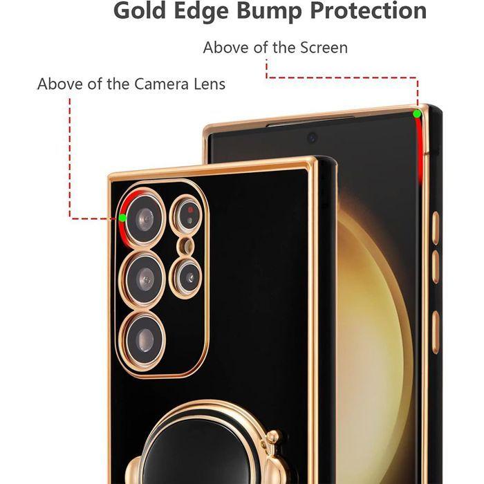 Hülle für Samsung Galaxy S25 Ultra - Stoßfestes Silikon mit Astronauten-Ständer - Schwarz