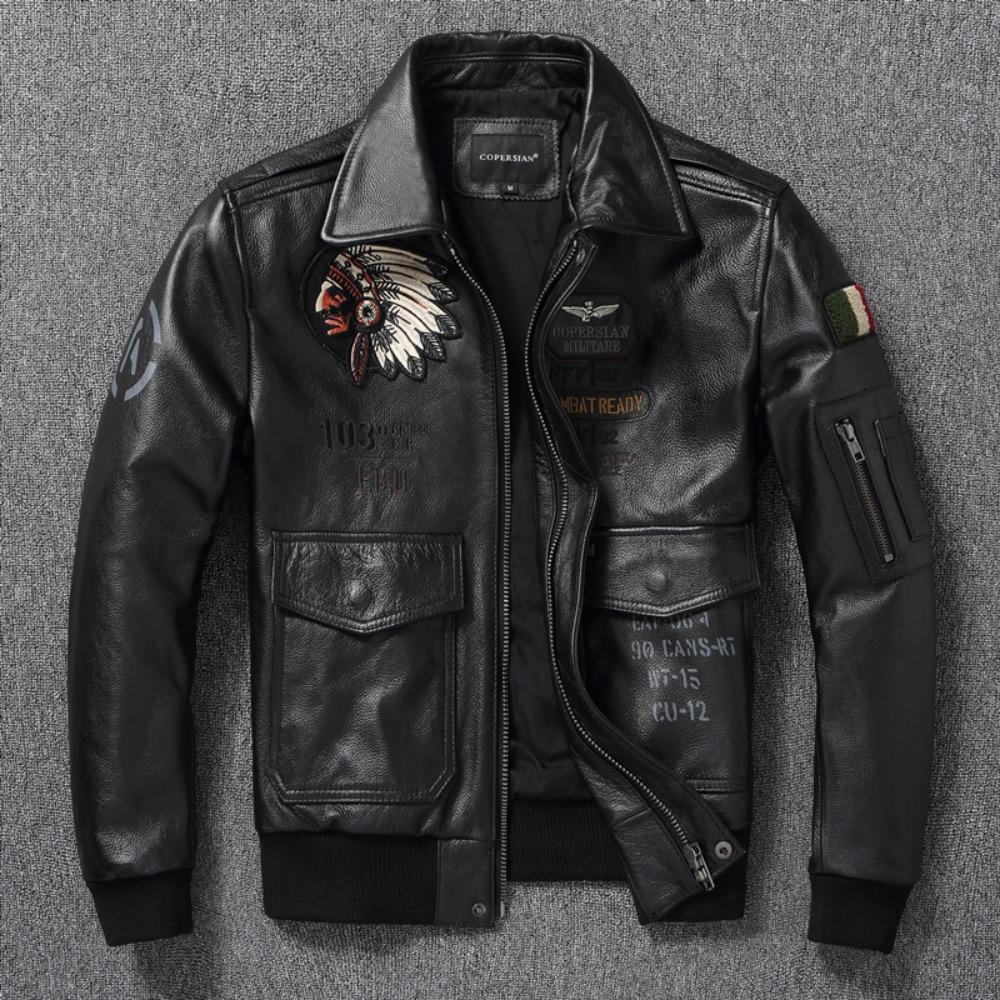Chinese Size Indian Embroidery Coat Genuine Cowhide Casual Leather Jackets for Men Leather Jacket Spring Autumn