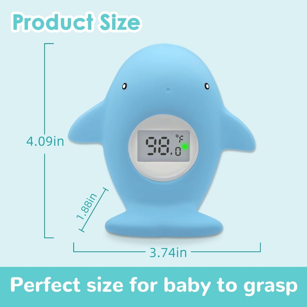 Baby Bath Tub Thermometer - Bathtub Water Thermometer with Room Temperature - Safety Floating Whale Bathtub Toy - New Upgraded Mute Flashing Alert,