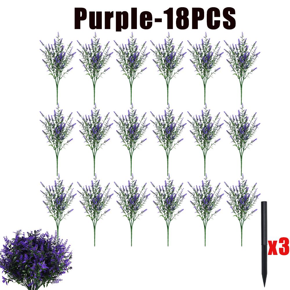 6-18PCS Bundles Artificial Lavender Flowers Outdoor Flowers Uv Resistant Artificial Plants Fake Shrubs Flowers Greenery Bushes