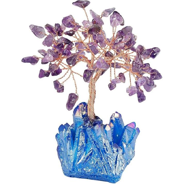 mookaitedecor Amethyst Crystal Tree, Quartz Cluster Rainbow Titanium Crystals Base Bonsai Money Tree for Wealth and Luck