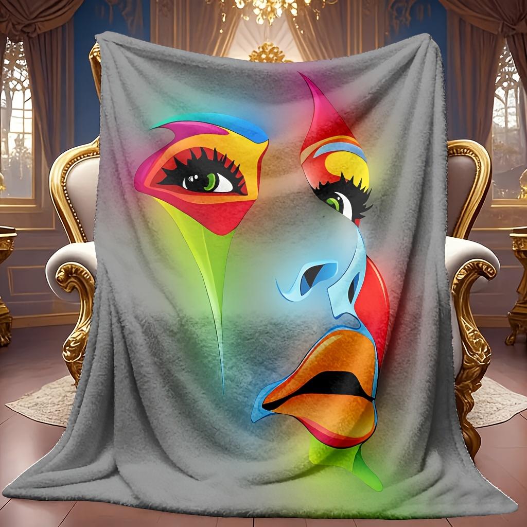 Cozy Flannel Blanket Featuring an Abstract Art Face Design, with a High-Definition Digital Print. Ideal for All Seasons, This Soft And Breathable 100%