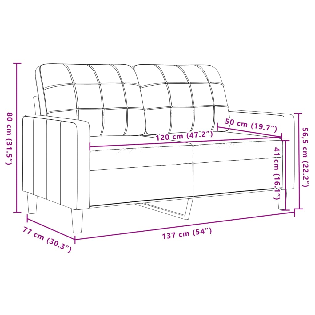 2 Seater Sofa Light Grey 120 cm Velvet