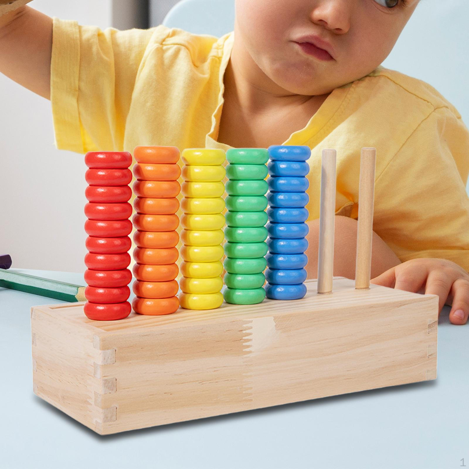 

Wooden Color Sorting Stacking Toys Sensory Toy Smooth Practical for 1 to 3 Year Old Convenient Wear