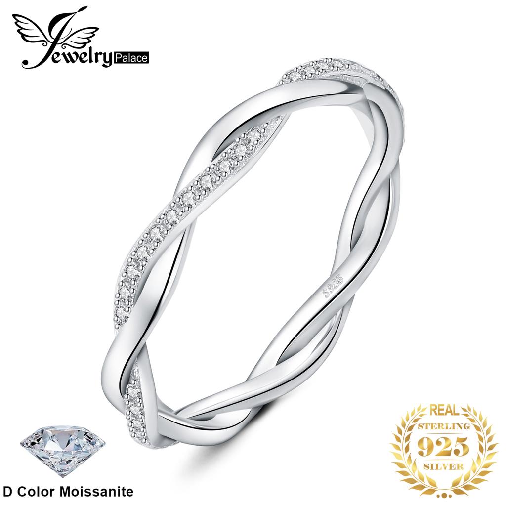 JewelryPalace Moissanite D Color Love Rope Infinity 925 Silver Stackable Band Ring for Woman Yellow Rose Gold Plated