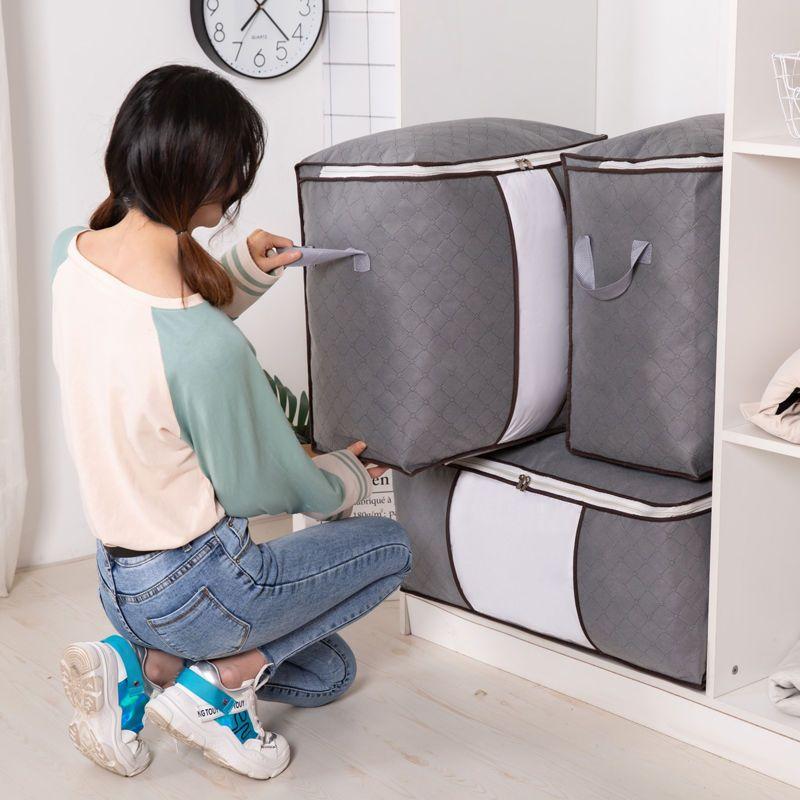 1/2/3/4pc Foldable Bamboo Charcoal Quilt Storage Bag Clothes Sweater Blanket Organizer Box Storage Bag Household Organizations