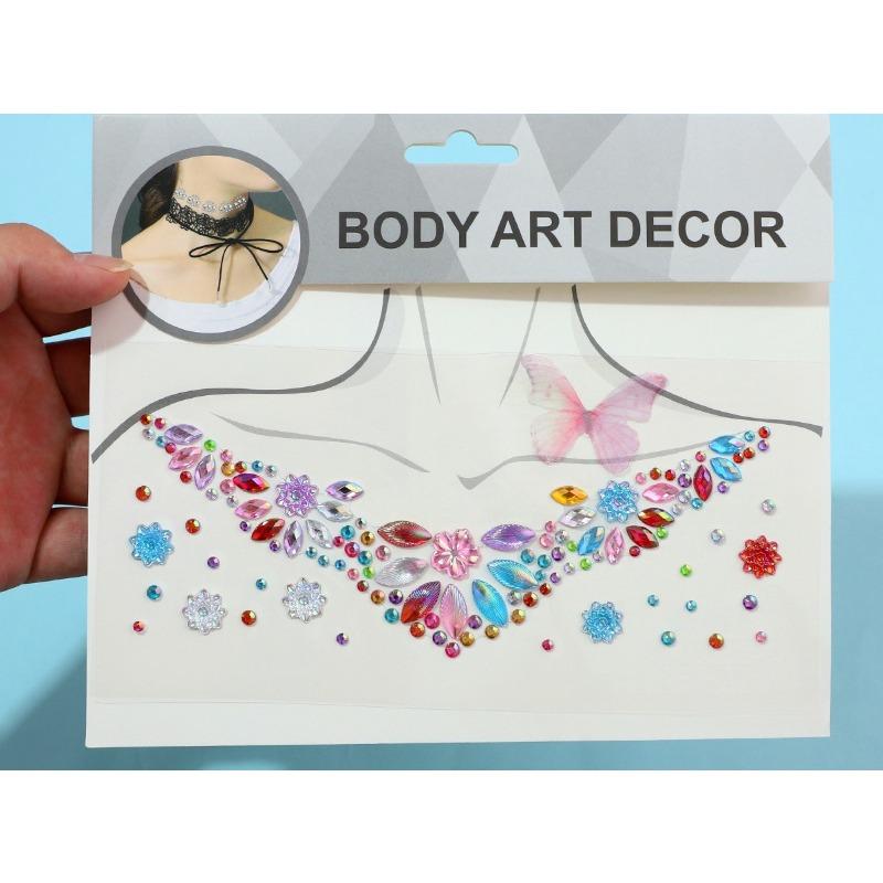 Fashion Clavicle Chain Diamond Stickers Stage Makeup Stickers Temperament Color Butterfly Clavicle Stickers Necklace Stickers