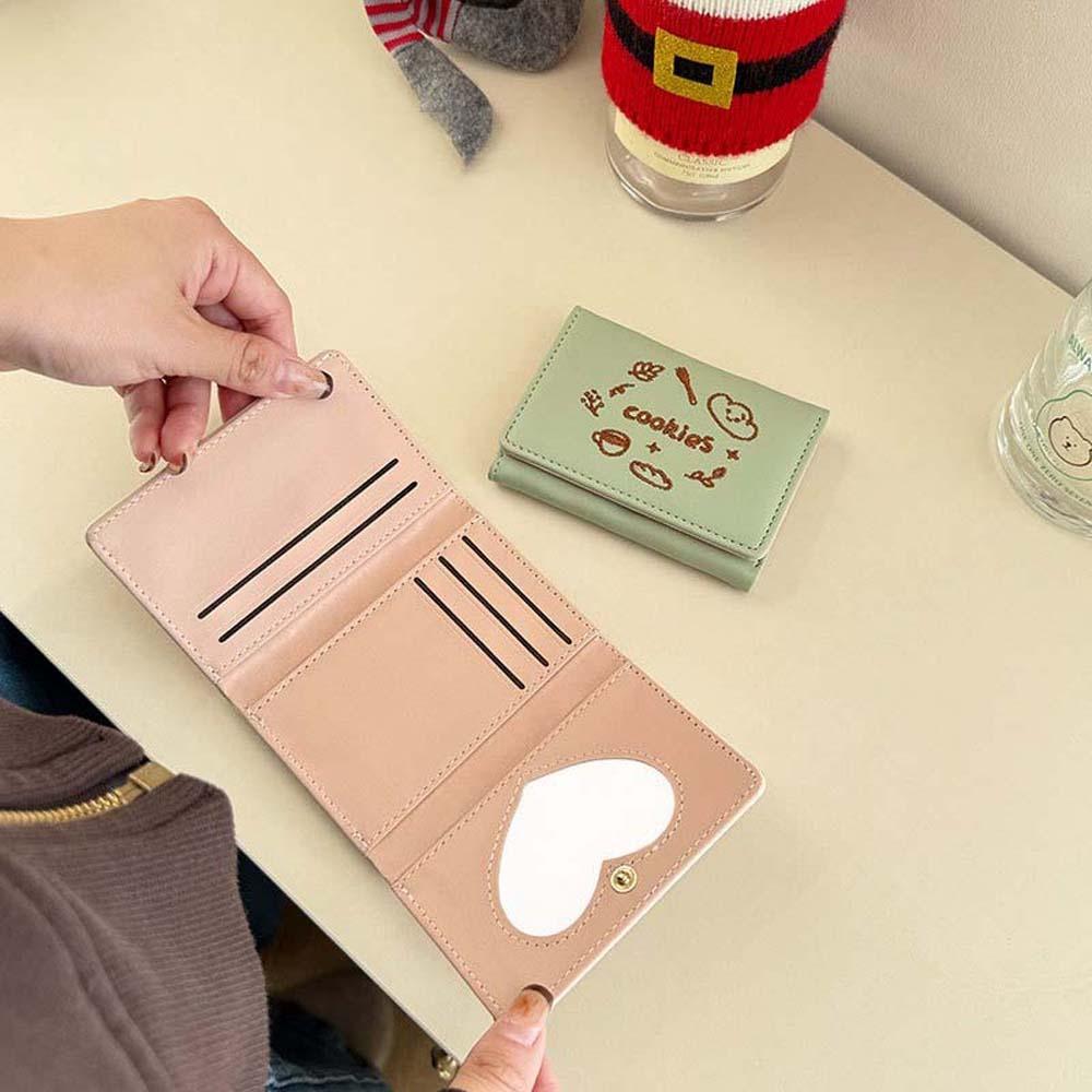 

PVC Cartoon Embroidered Wallet Cookies Triple Fold Card Bag Versatile Lady Short PU Purses Work чорний