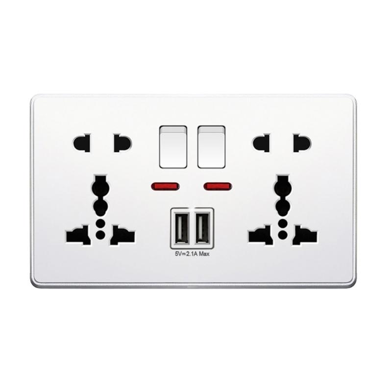 Wall Mounted UK Power Outlet with 2 USB Ports Compact Panel Power Socket