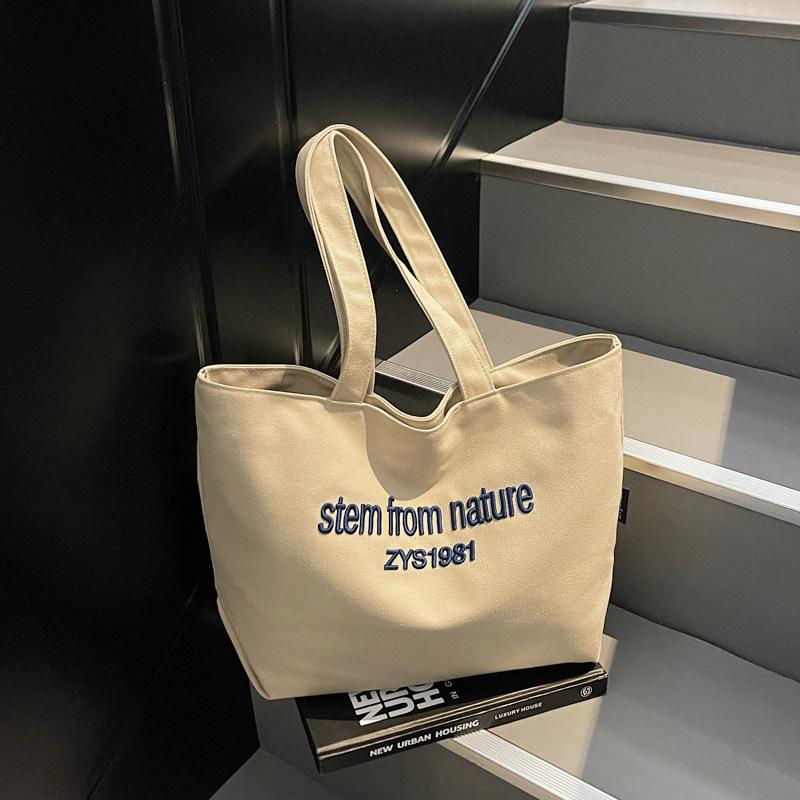 Cotton Canvas Tote Large Capacity Advanced Texture Fashion Hundred Bags - Korean Solid Color with Shopping Bag Environmental Natural Canvas Bag