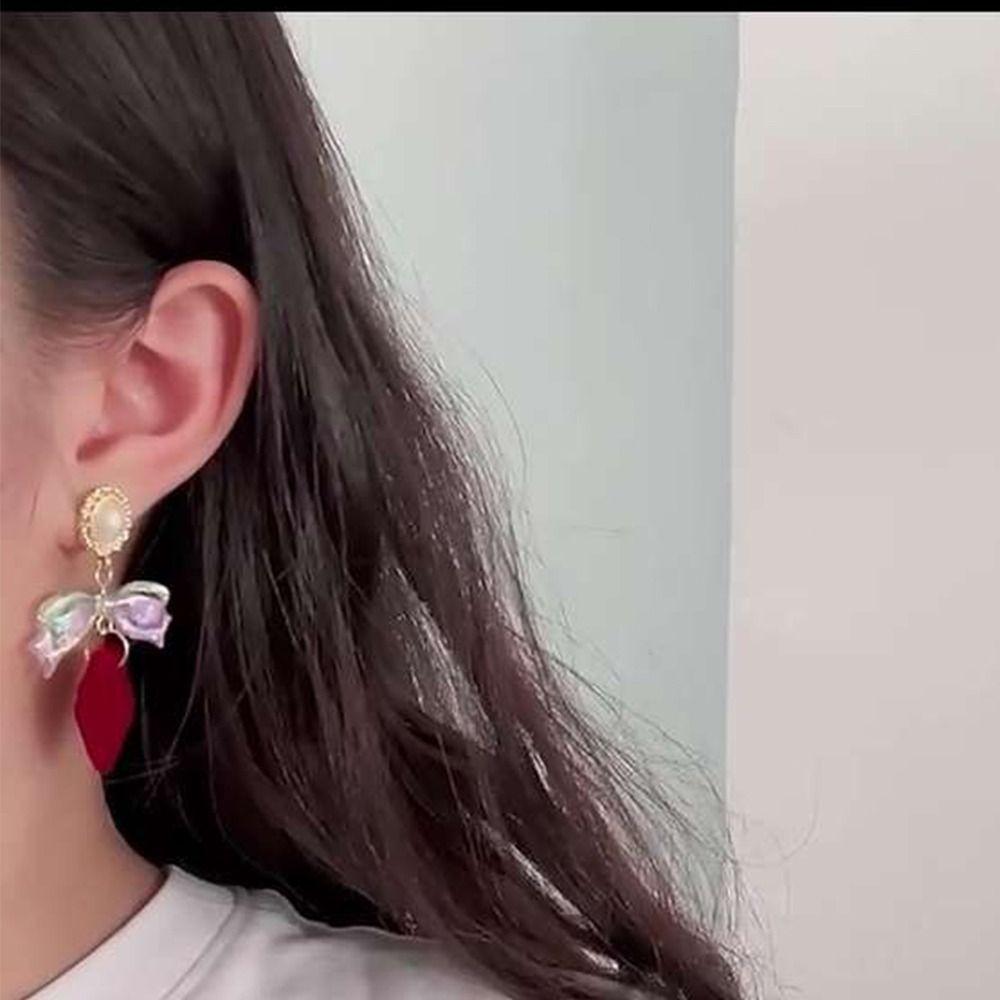 

Plush Ball Pearl Bow-knot Rose Women Stud Earrings Christmas Earrings Ear Drop Dangle Earrings