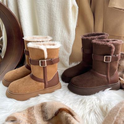 Thick-soled Belt Buckle Two Wear Snow Boots Women's Winter Velvet Thickened Versatile Cotton Shoes Warm Snow Cotton
