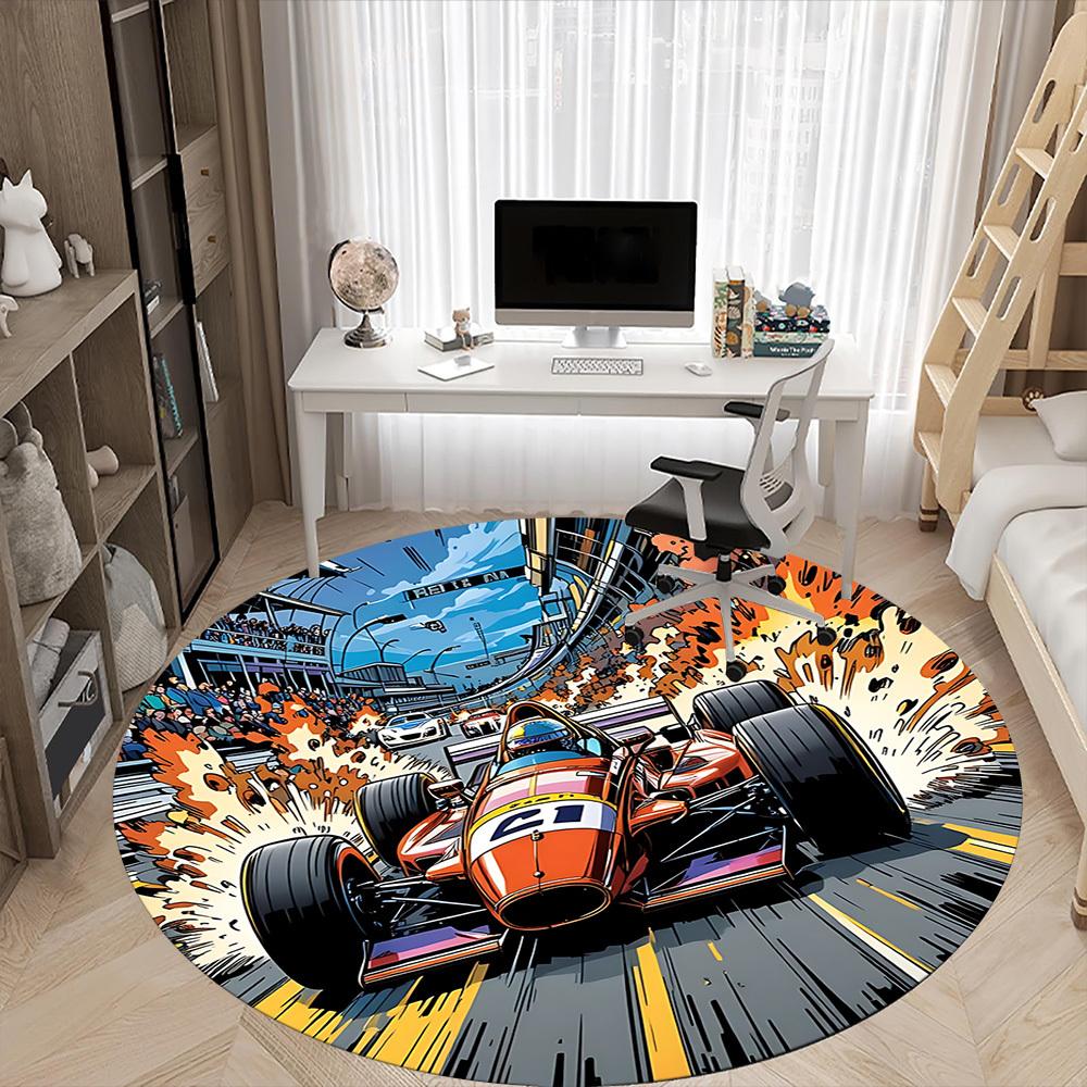 1PC Racing Speed Office Round Area Rug, Mat Suitable ForOffice, Under Office Chairs Bedroom Living Room Home Decor, Room Deco