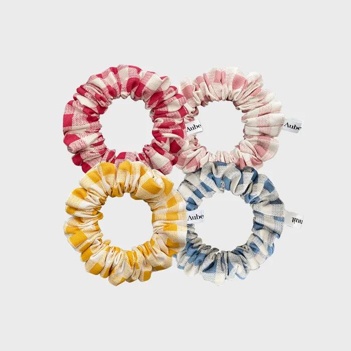 Aube nuit Oxford Check Red Hair Scrunchie XS