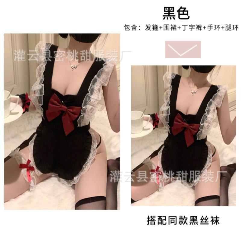 Sexy lingerie hot backless lace-up apron uniform maid outfit sexy bow little maid cosplay