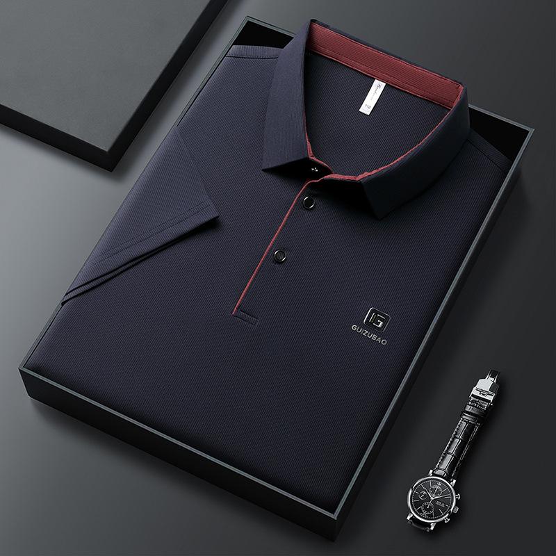 Polo Shirt Men'S High-End Solid Color Pressure Label Men'S Lapel Short-Sleeved T-Shirt