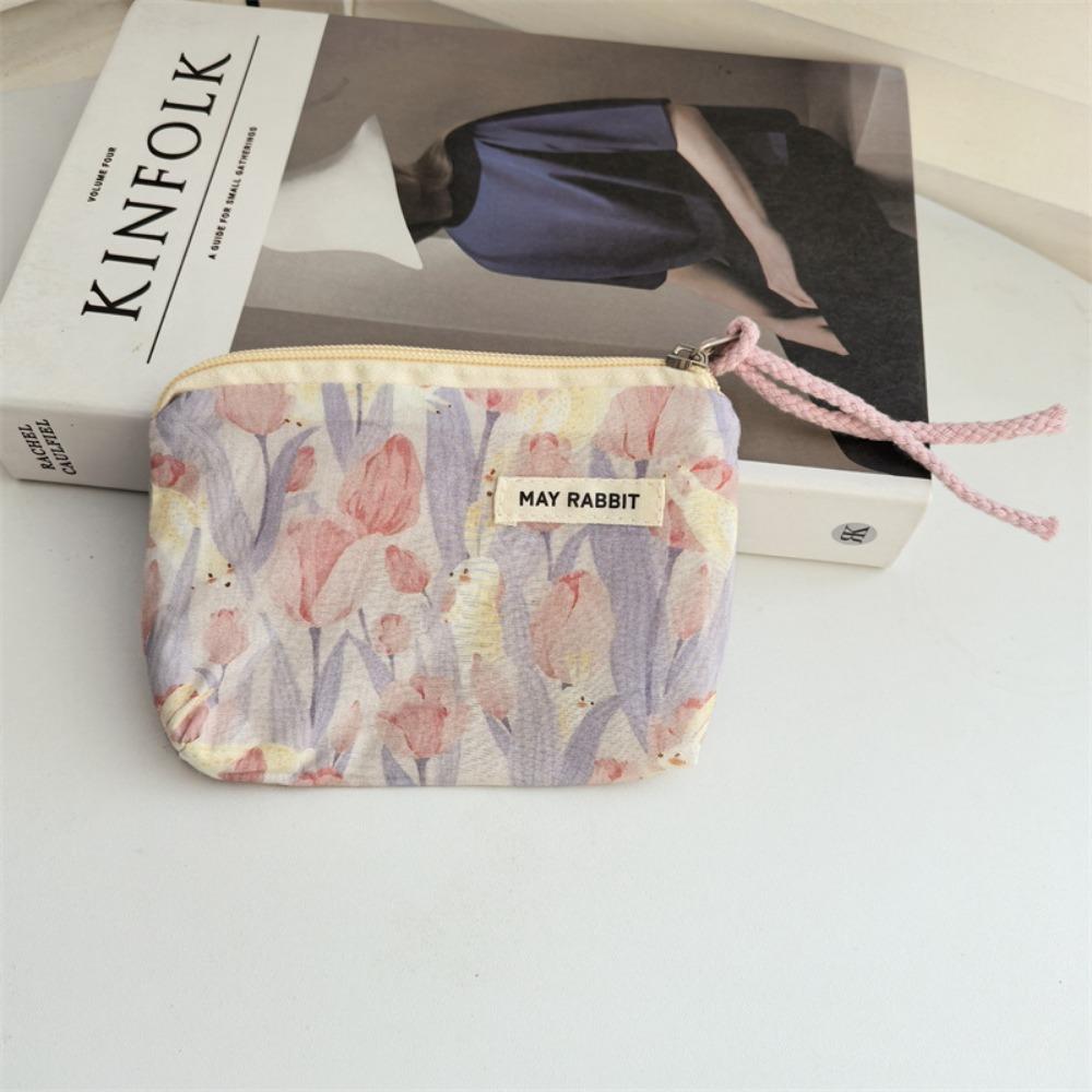 New Cartoon Square Cosmetic Bag Small Flower Storage Pouch Zipper Sanitary Napkins Makeup Bags Women
