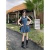 Kumikumi High Sense French style Waist Hugging Denim Vest Dress Women Summer Temperament Lapel Flower Bud Skirt Short dress