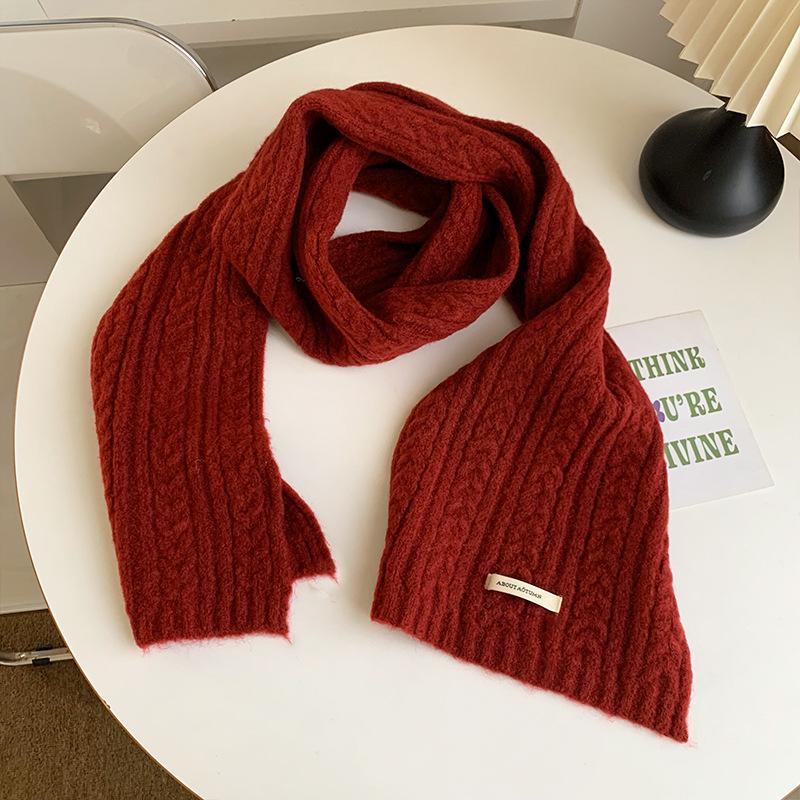 New Style Wool Solid Color Knitted Scarf for Women Winter Korean Style High End Warm and Cold Protection Neck Scarf