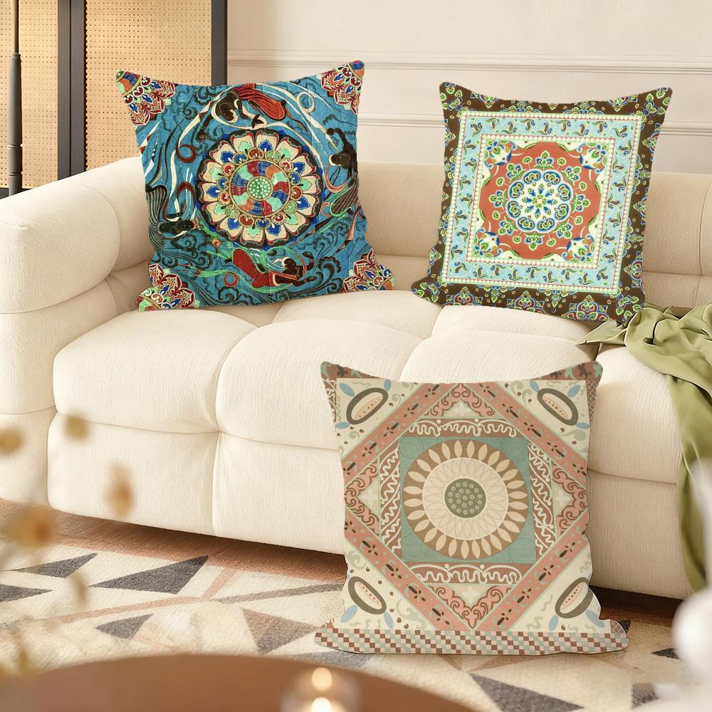 Cushion Cover Silky Short Plush Home Sofa Cushion Cover - Invisible Zipper Home Decoration Dunhuang patterns