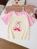 Girls' Casual & Cute Short-Sleeve T-Shirt — Pink Cherry Print, Comfortable Crew Neck (Spring/Summer Style)
