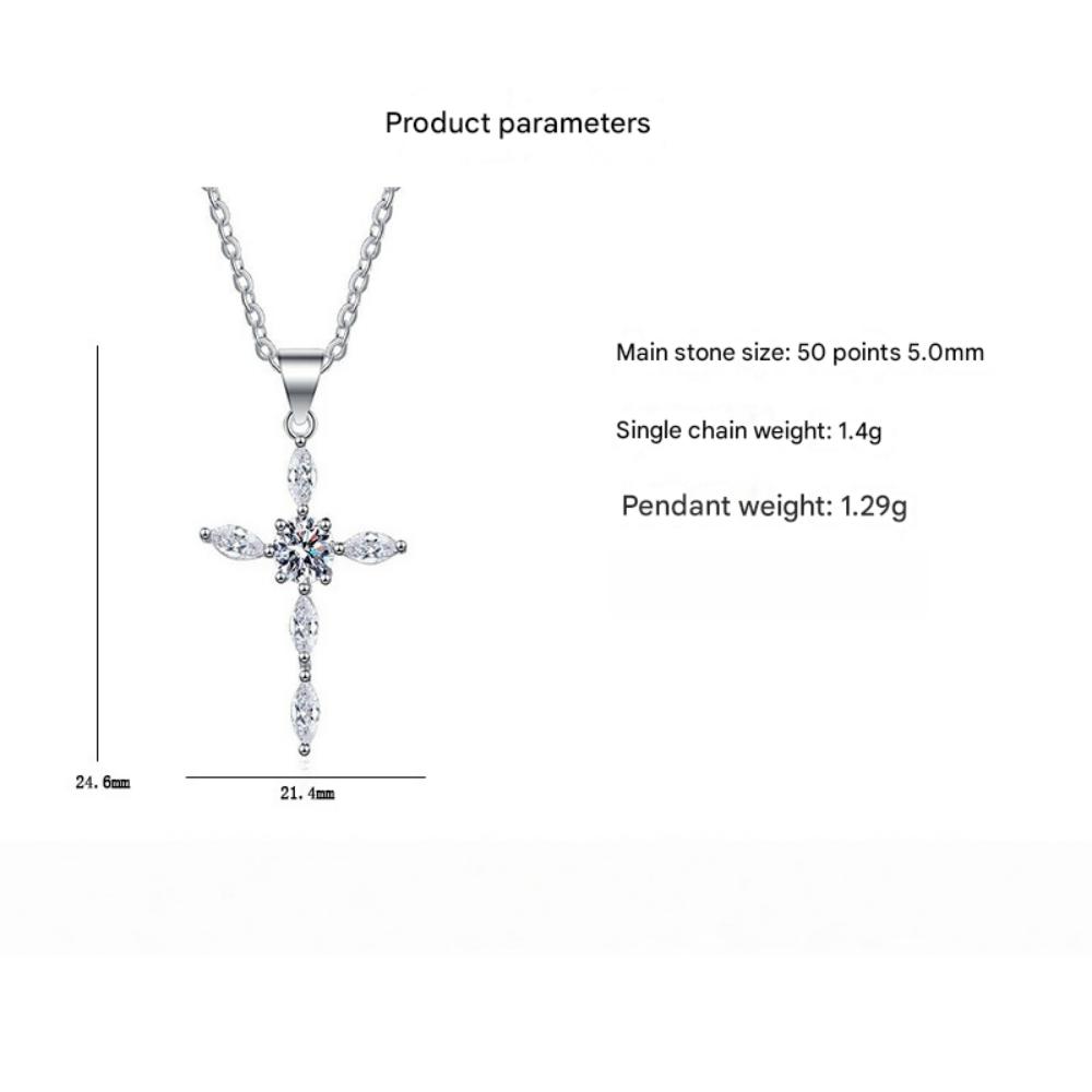 925 Sterling Silver Simple Fashion Cross Love Pendant Zircon Necklace Birthday Anniversary Party Gift