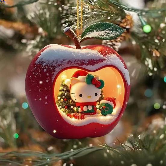 Christmas Ornament Cartoon Anime Cat In Red Fruit Christmas Tree Ornament 2D Acrylic Hanging Pendant for Holiday Home Decor
