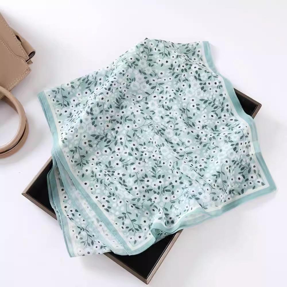 Fashion new long silk scarf women's Korean version line printing simulation silk medium length thin scarf sunscreen shawl