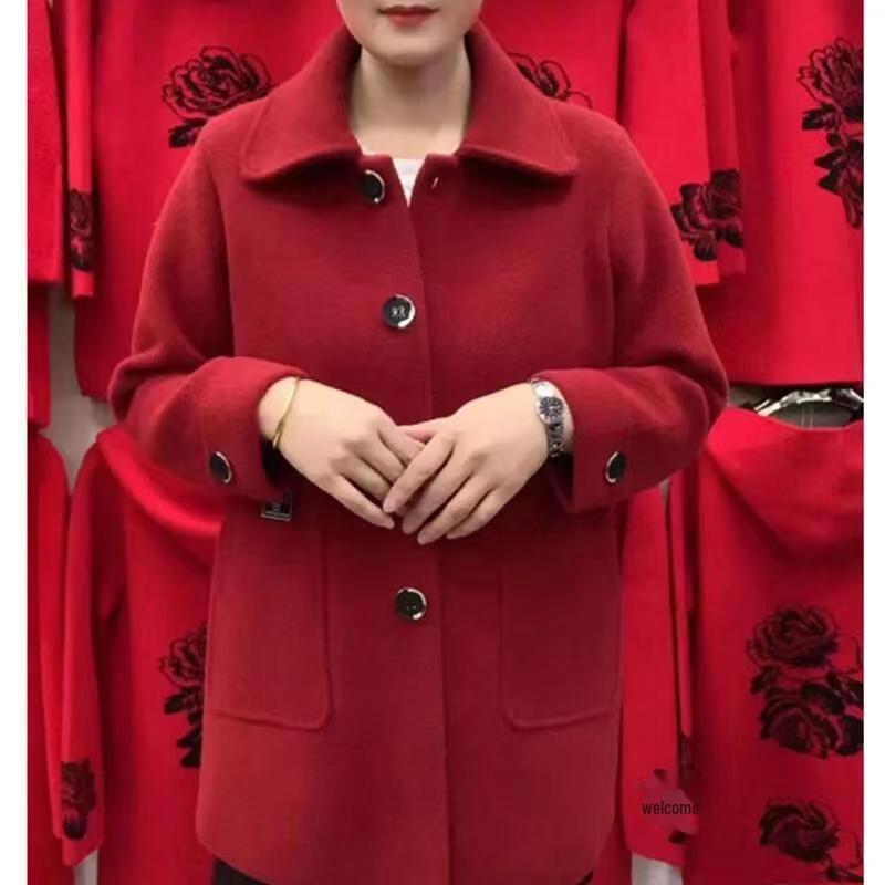 Elegant Woolen Coat: Loose Fit, Double-Faced Design for Middle-Aged and Elderly Women