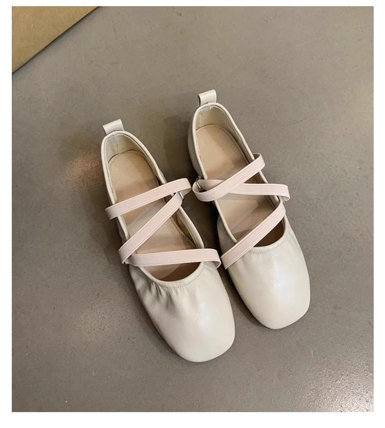 Sheepskin version~ French cross-strapped red Mary Jane shoes flat single shoes women's shallow mouth evening wind fairy ballet shoes