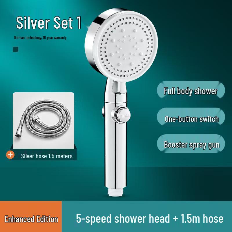 Five-Speed Frosted Black Shower Head & Booster Hose Set