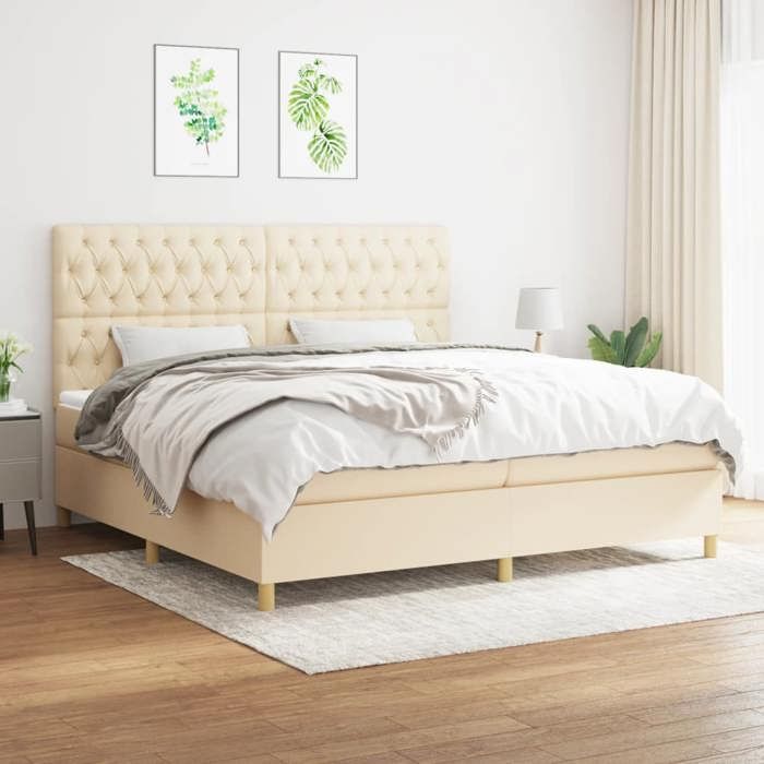 Maison Exclusive - Sommier à lattes de lit avec matelas Crème 200x200 cm Tissu