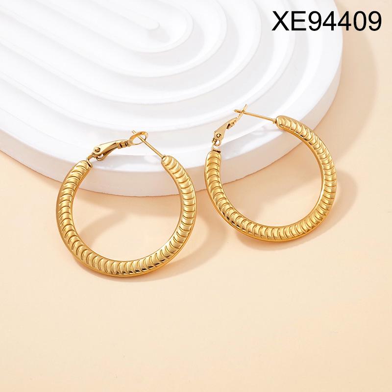 Geometric Embossed Titanium Steel Stud Earrings for Women