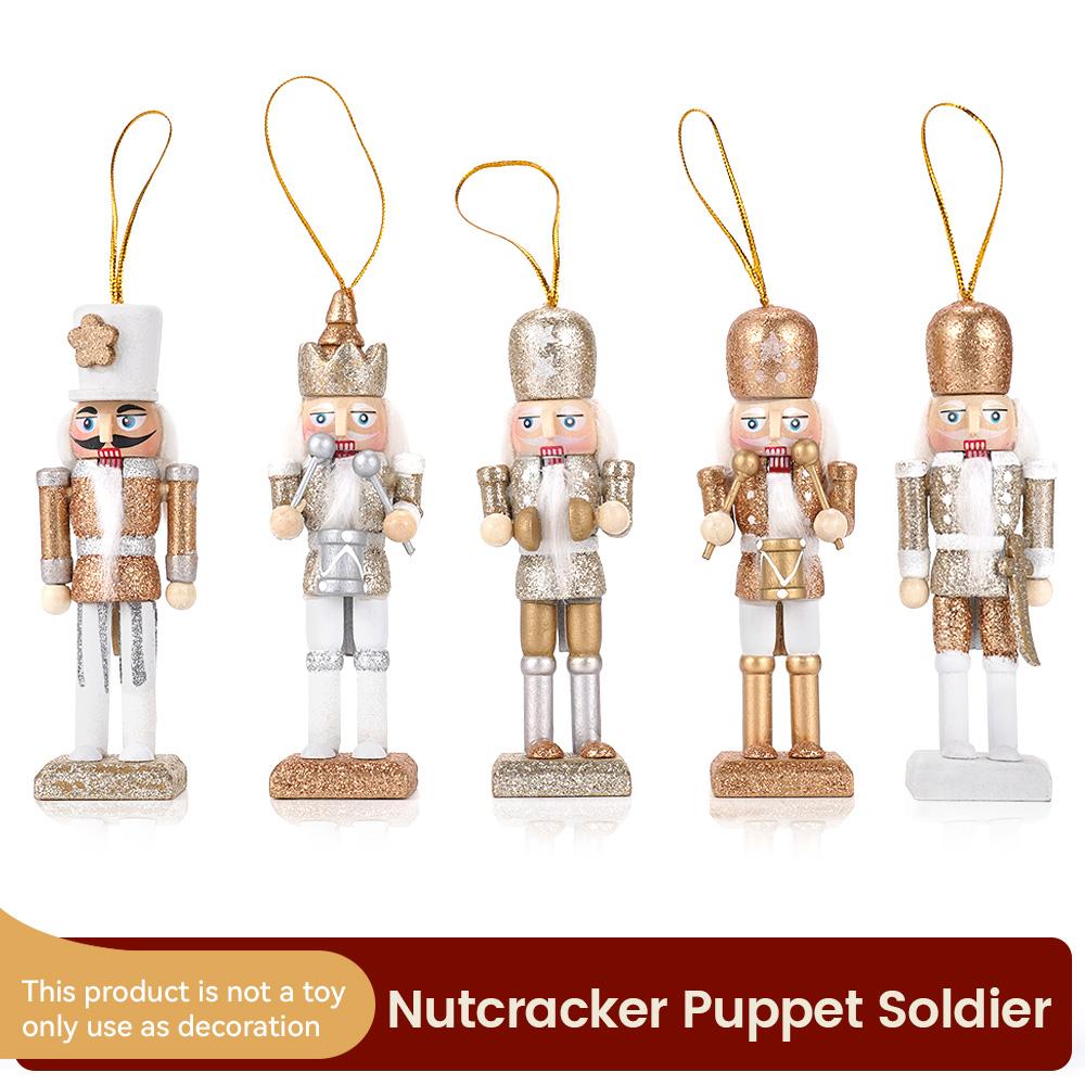 5Pcs/Set 12CM Nutcracker Puppet Soldiers Doll Christmas Pendants Gift Ornaments Decoration Cartoons Golden Sparkling Handicraft