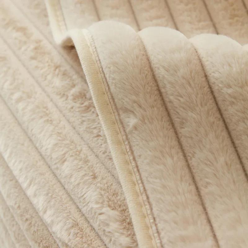 1PC Soft Rabbit Plush Quilted Sofa Towel Winter Warm Thick Plush Couch Cover L-shaped Sectional Anti-slip Sofa Cover