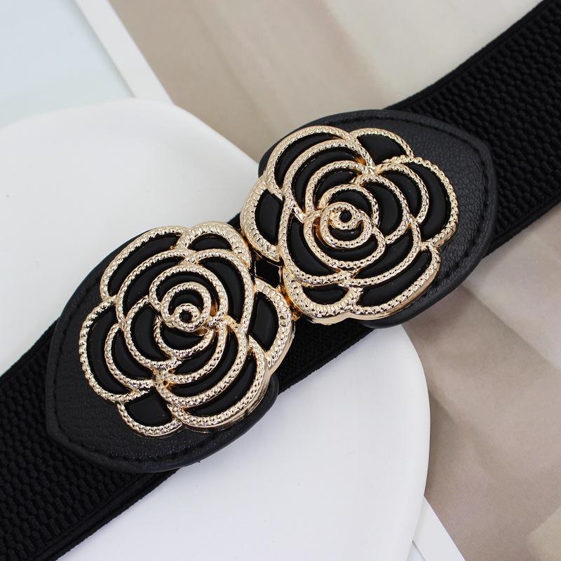 Korean Style Floral Buckle Elastic Belt for Women - Elegant Waist Accessory for Dresses (4cm)