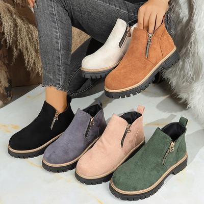 Women's Round Toe Ankle Boots, Side Zipper Chunky Heel Martin Boots, Autumn Winter Short Boots for Women