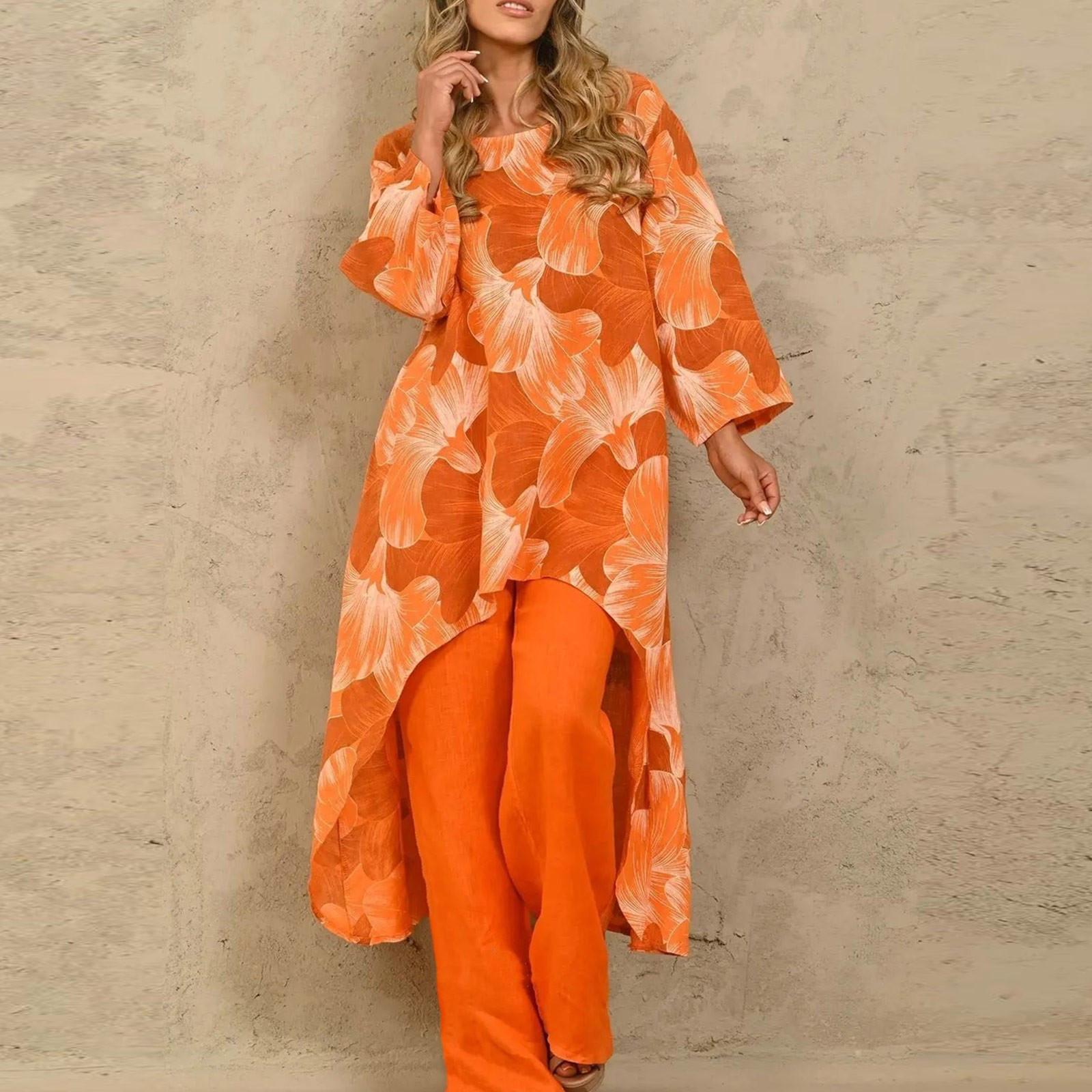 

Женский комплект из 2 предметов, весенние повседневные модные топы с длинными рукавами и принтом, свободные длинные брюки XXXL